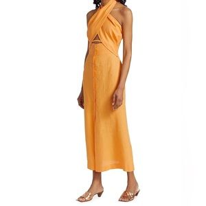 NWT Nanushka SOFFIO HALTER LINEN MIDI DRESS